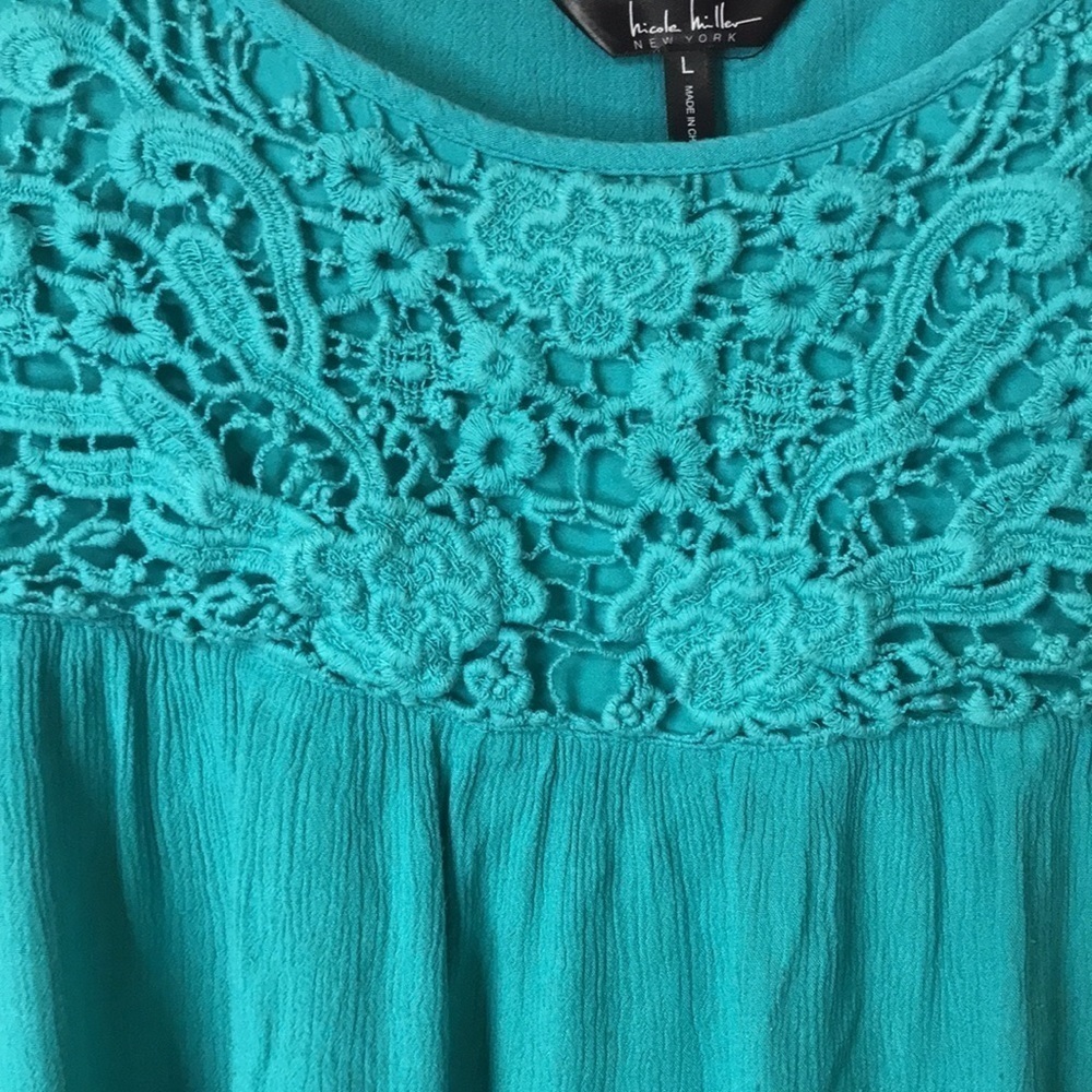 NICOLE Miller Women’s Tunic Top Teal Embroidered Size L Sleeveless Lightweight - Picture 2 of 10